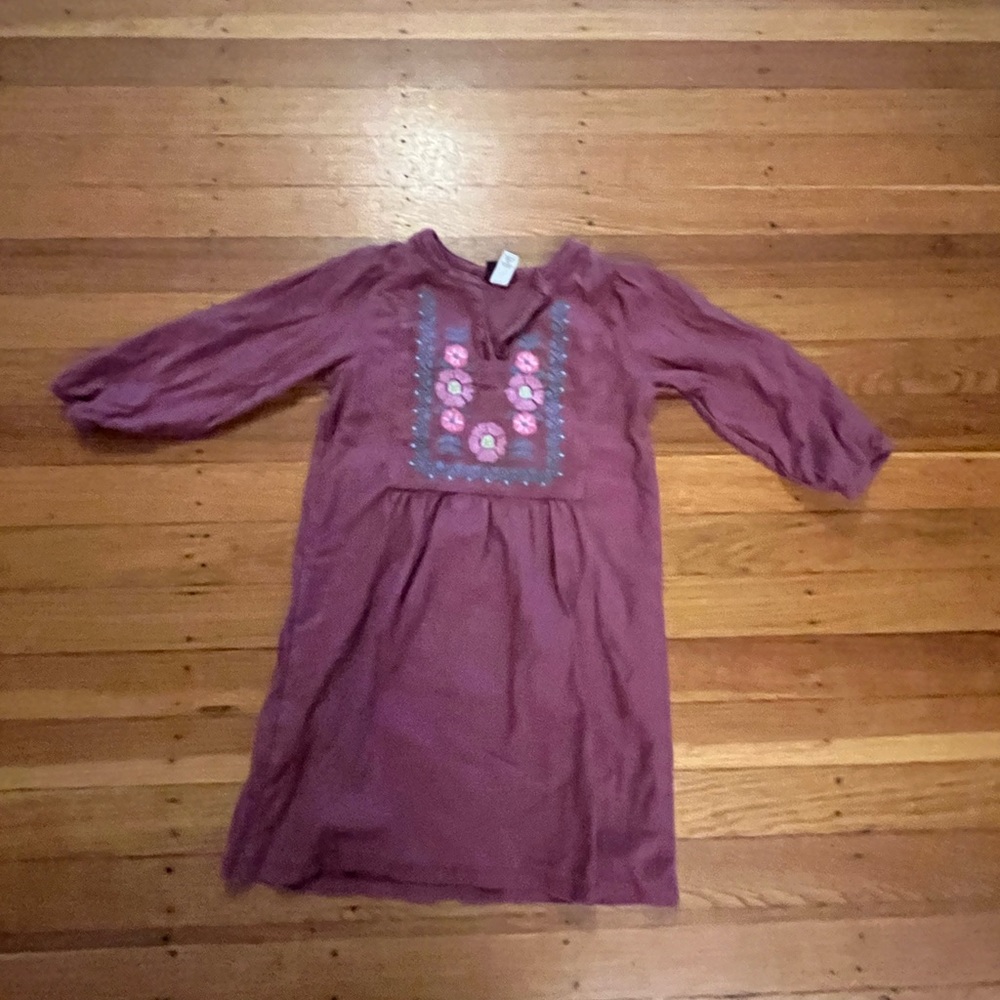 Tea Collection Mauve Dress with Floral Embroidery - Size 5